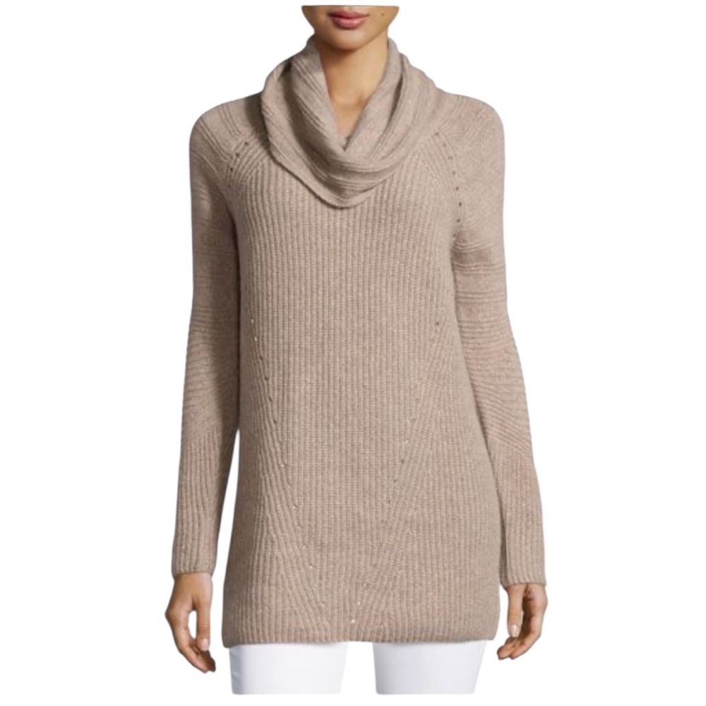 NWOT‎ Neiman Marcus Women’s 100% Cashmere Tunic Length Cowl Neck Sweater
